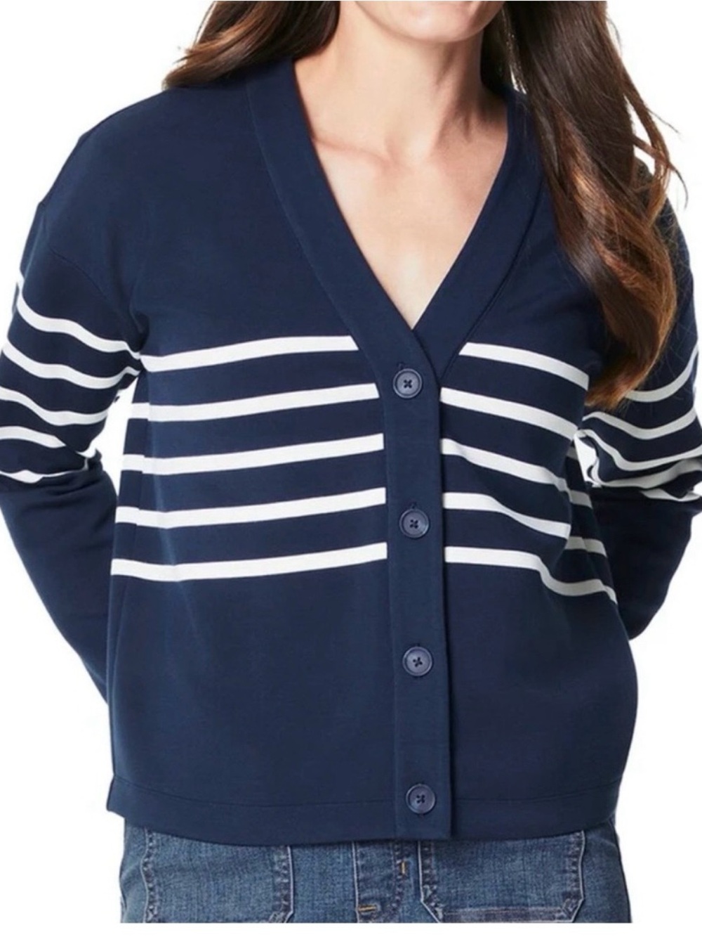 Spanx AirEssentials Striped Cardigan 1X – Navy/White – Like New